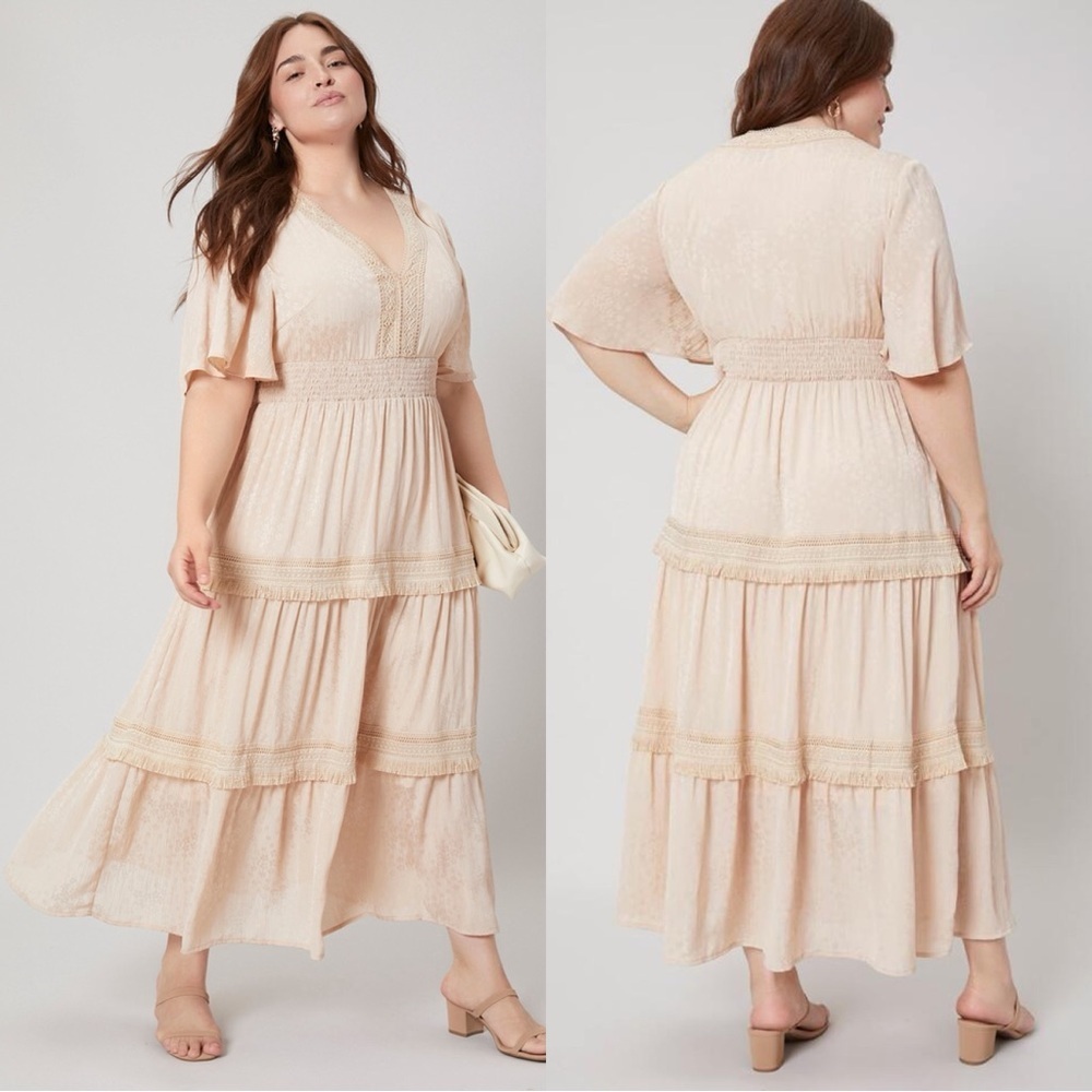 NWT MOTF ‘Plus Floral Print Jacquard Layered Flowy Dress’ in Blush Pink Size 4XL